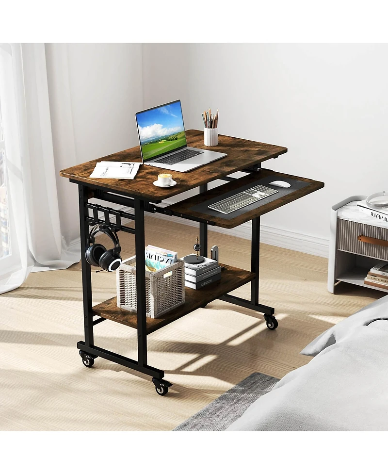 Costway Computer Desk Rolling Laptop Cart Writing Workstation with Keyboard Tray