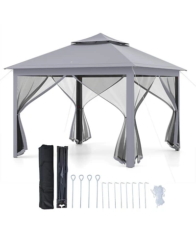 Sugift 11 x 11 Feet 2-Tier Pop-Up Gazebo Tent Portable Canopy Shelter With Carry Bag And Mesh