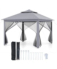 Sugift 11 x 11 Feet 2-Tier Pop-Up Gazebo Tent Portable Canopy Shelter With Carry Bag And Mesh