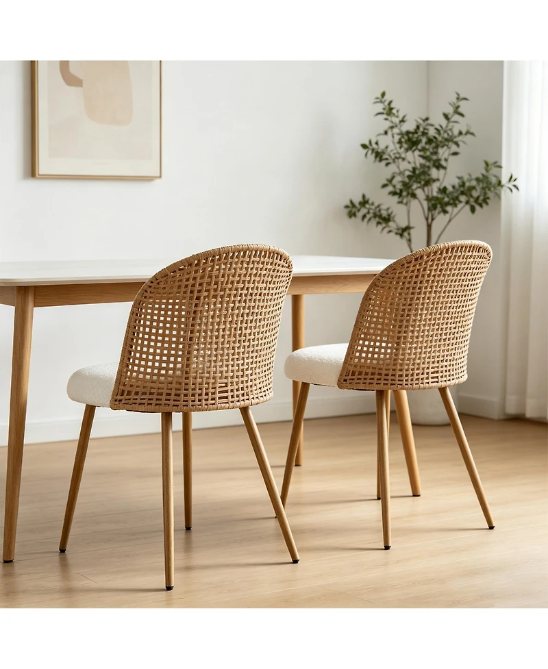 Clihome Modern Farmhouse Wicker Soft Dining Chairs Set of 2