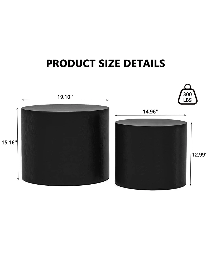 Clihome Nesting Coffee Table Set of 2, Modern Round with Non-Slip Feet, Wood Side for Living Room, Bedroom
