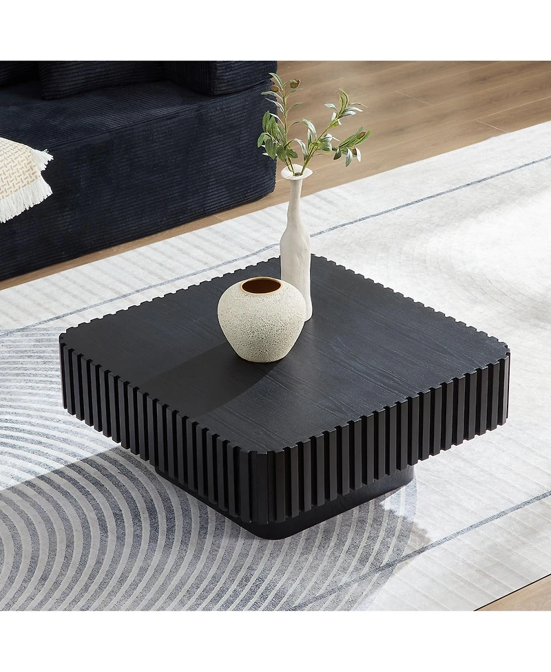 Clihome Handcraft Drum Coffee Table Square for Living Room, Small Wooden with Sturdy