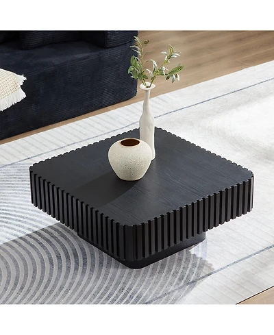 Clihome Handcraft Drum Coffee Table Square for Living Room, Small Wooden with Sturdy