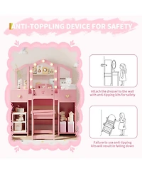gaomon Kids Princess Vanity Table and Chair Set, Makeup Dressing with Mirror Lights, Toddler Pretend Play Beauty Toy for Girls