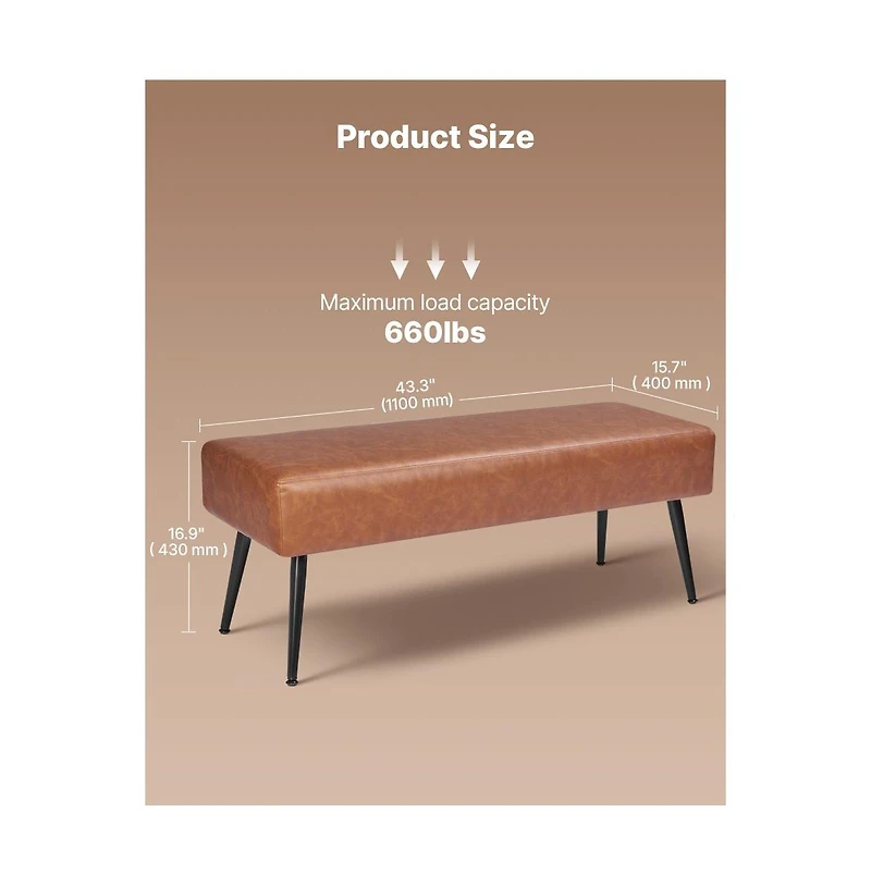 Slickblue Modern Pu Leather Storage Bench with Stitched Design and Metal Frame