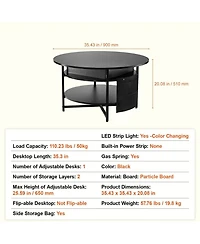 Slickblue Round Lift Top Coffee Table with Pop Up Tabletop and Storage Pockets for Small Spaces