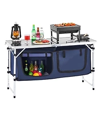 Hongge Folding Aluminum Camping Kitchen Table 47 x 19.3 in Portable Cook Station with Storage Organizer