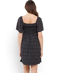 Hello Miz Maternity Square-Neck Flutter-Sleeve Empire-Waist Dress