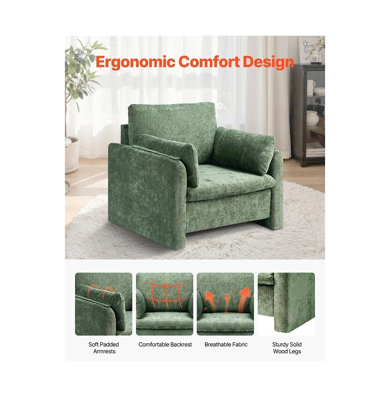 Slickblue Modern Upholstered Accent Chair with Armrests and Cushion