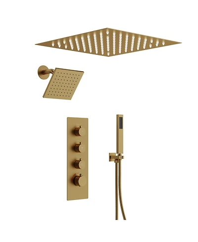 Everstein Thermostatic Dual Showerheads System Ceiling Mount 12" Led Rainfall Shower Faucet with 6" Head Handheld Spray