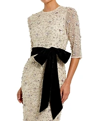 Mac Duggal Women's Embellished Mesh Column Gown with Velvet Bow