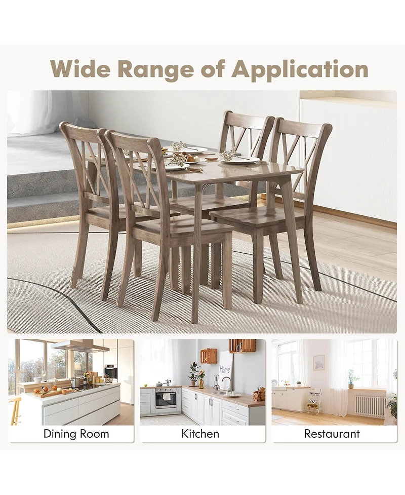 Costway Wooden Dining Chairs Set of 2 with Ergonomic Seat Rubber Wood Frame and High Backrest