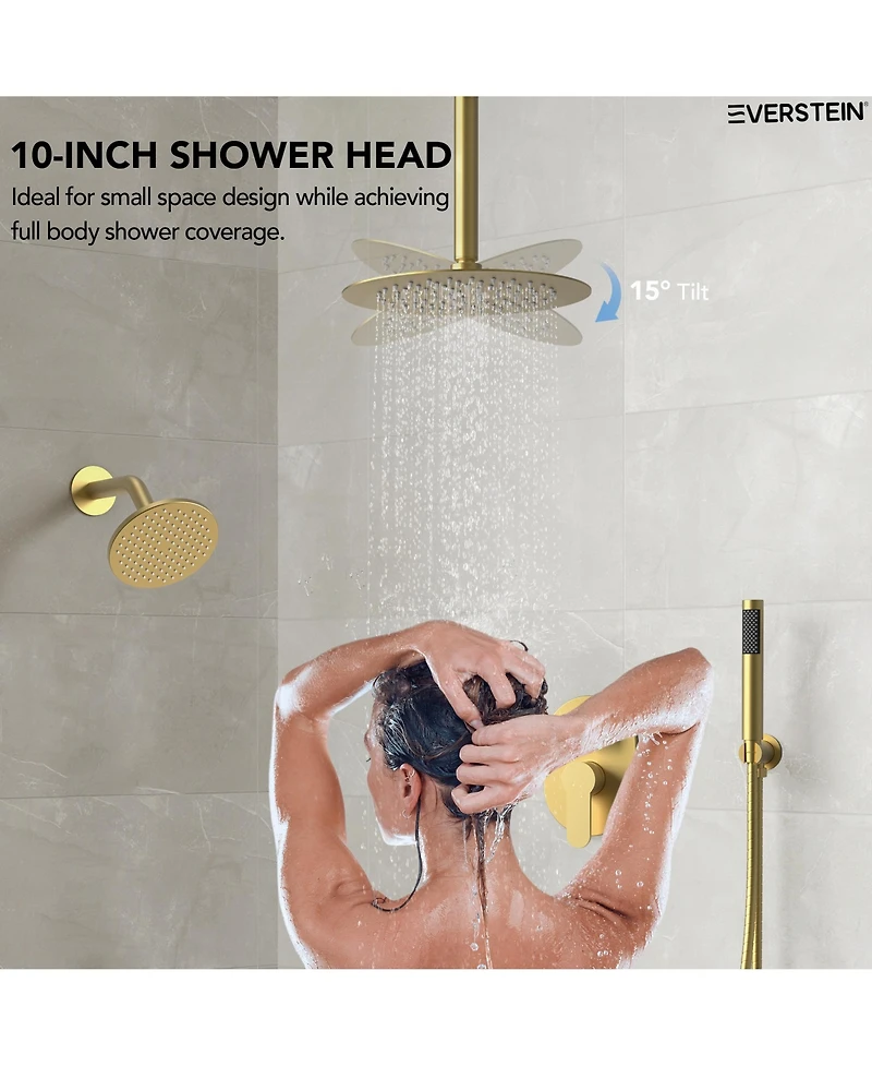 Everstein Ceiling Mount High-Pressure Rainfall Shower Faucet Dual Showerheads System with Rough-in Valve Handheld
