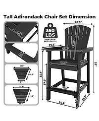 homfan Set of 2 Adirondack Bar Height Chairs with Connecting Tray and High Back, Weather-Resistant Hdpe Patio Barstools for Deck