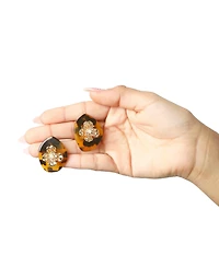 Jessica Simpson Leopard Acrylic Flower Stud Earrings, Gold-Tone Flower Earrings for Women