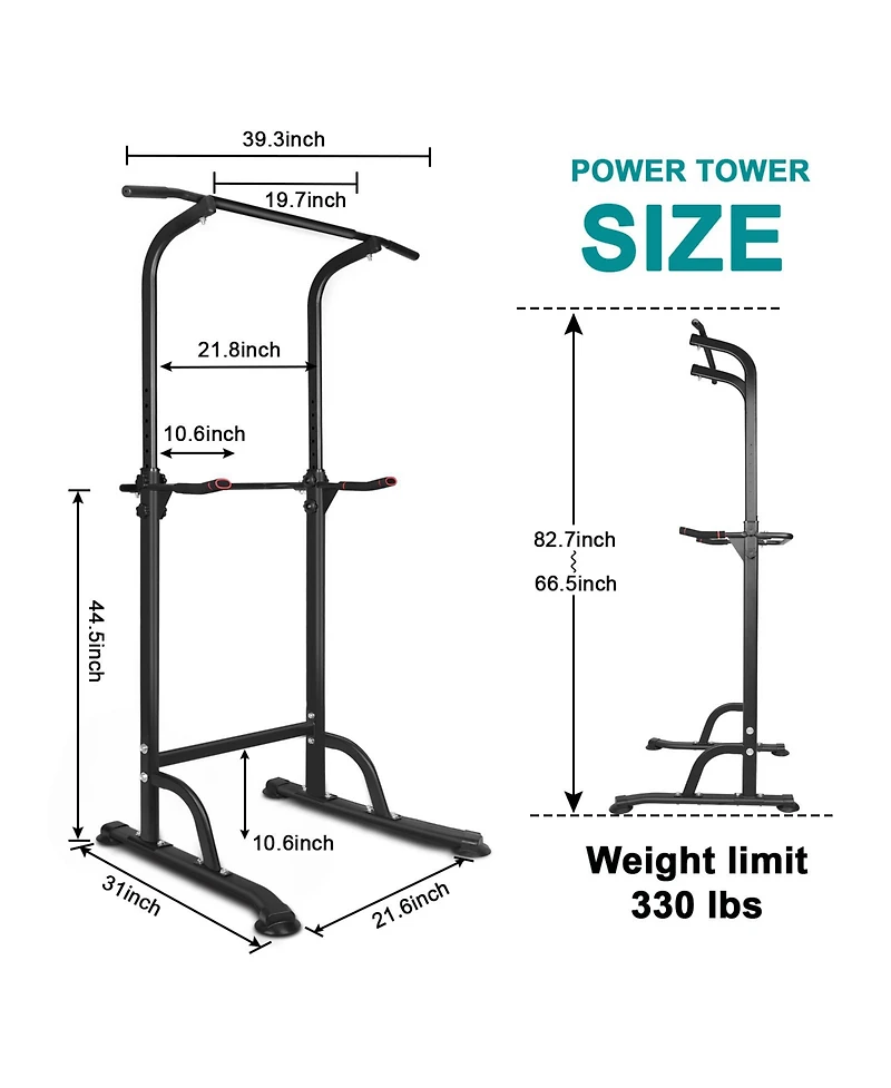 Sevorley Power Tower with Detachable Bench, Adjustable Pull Up Dip Station, Foldable Home Gym Strength Training Equipment