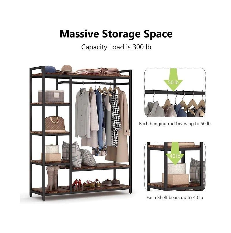 Tribesigns Heavy Duty Garment Rack with Shelves, Rustic