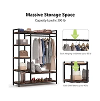 Tribesigns Heavy Duty Garment Rack with Shelves, Rustic