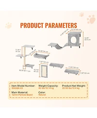 Sugift 6-Piece Wall Mounted Cat Shelves with 2 Jumping Boards Hammock Sofa Cat Tree Cat Grip Up to 40 lbs