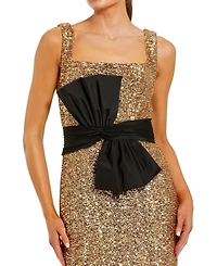 Mac Duggal Women's Sequin Column Gown with Scoop Neck and Faille Bow