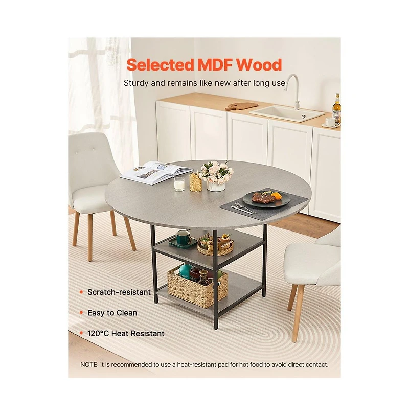 Slickblue Modern Round Dining Table with Storage Shelf and Metal Base