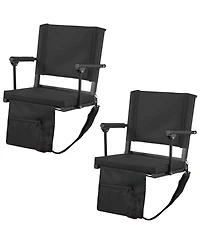Hongge Portable Bleacher Seats with Armrests 2-Pack 18.7 inches Thick Cushion Bench Chairs and Shoulder Straps