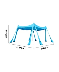Hongge Family Beach Sun Shelter 10 x 10 feet Lycra Canopy 6.6 feet Tall with Sandbags Stability Poles and Shovels