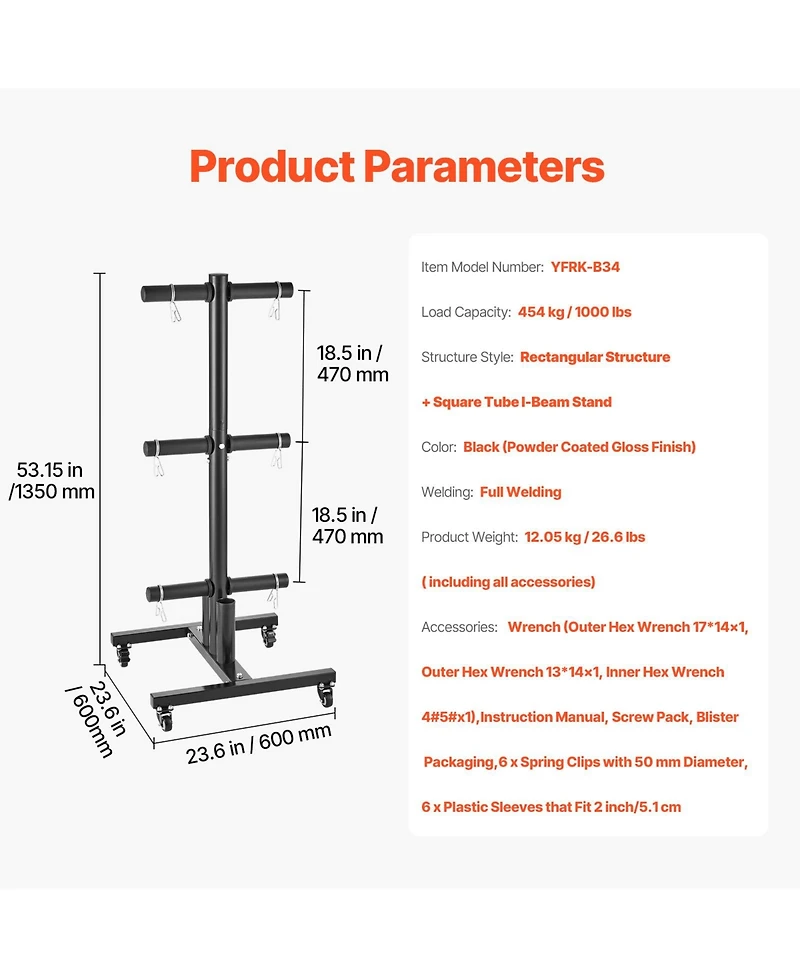 Sugift Vertical Weight Plate Tree for 2-Inch Weight Plates with Wheels 1000 lbs Capacity Storage Rack