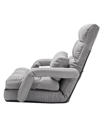 Sugift 2-in-1 Folding Floor Chair Bed with 5 Adjustable Positions Back Support Armrests for Adults