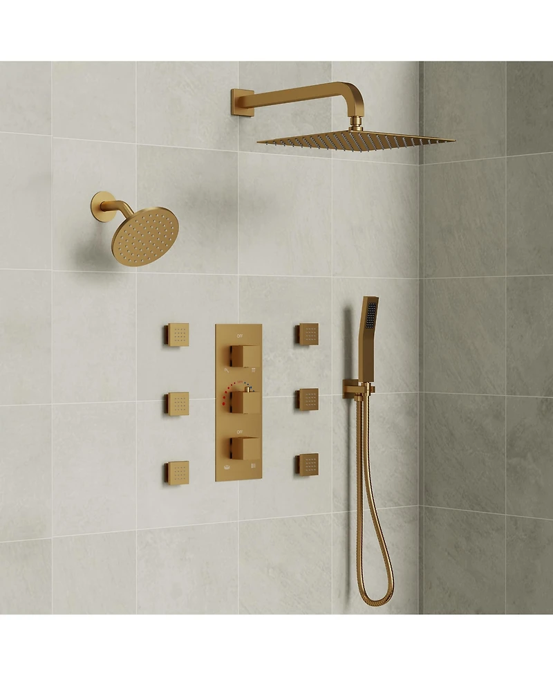 Everstein Thermostatic Dual Showerheads System Wall Mount 12" High-Pressure Rainfall Shower Faucet with Handheld Spray and Body Jet
