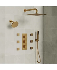 Everstein Thermostatic Dual Showerheads System Wall Mount 12" High-Pressure Rainfall Shower Faucet with Handheld Spray and Body Jet