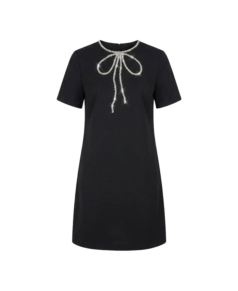 Modenaire Women's Rhinestone Bow Shift Mini Dress
