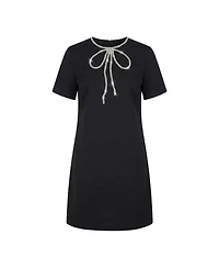 Modenaire Women's Rhinestone Bow Shift Mini Dress