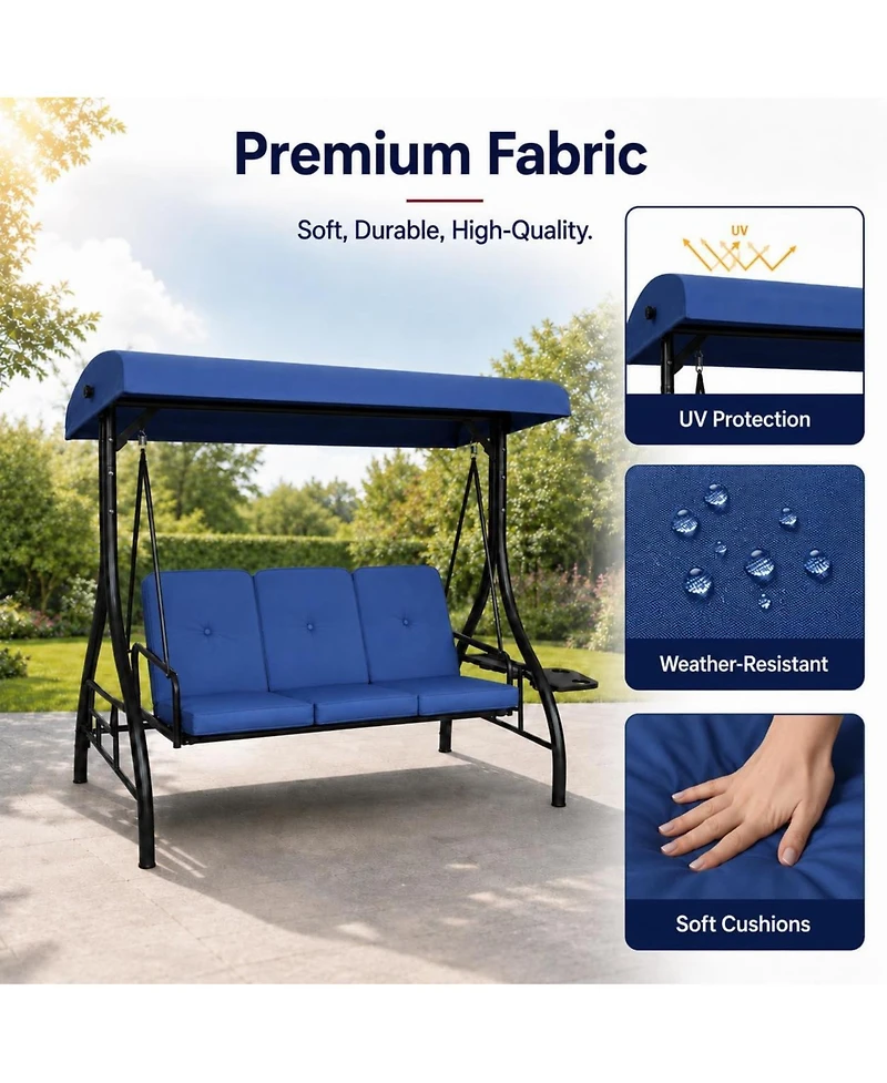 gaomon 3-Seat Outdoor Patio Swing Chair with Canopy and Cushions, Heavy-Duty Steel Frame