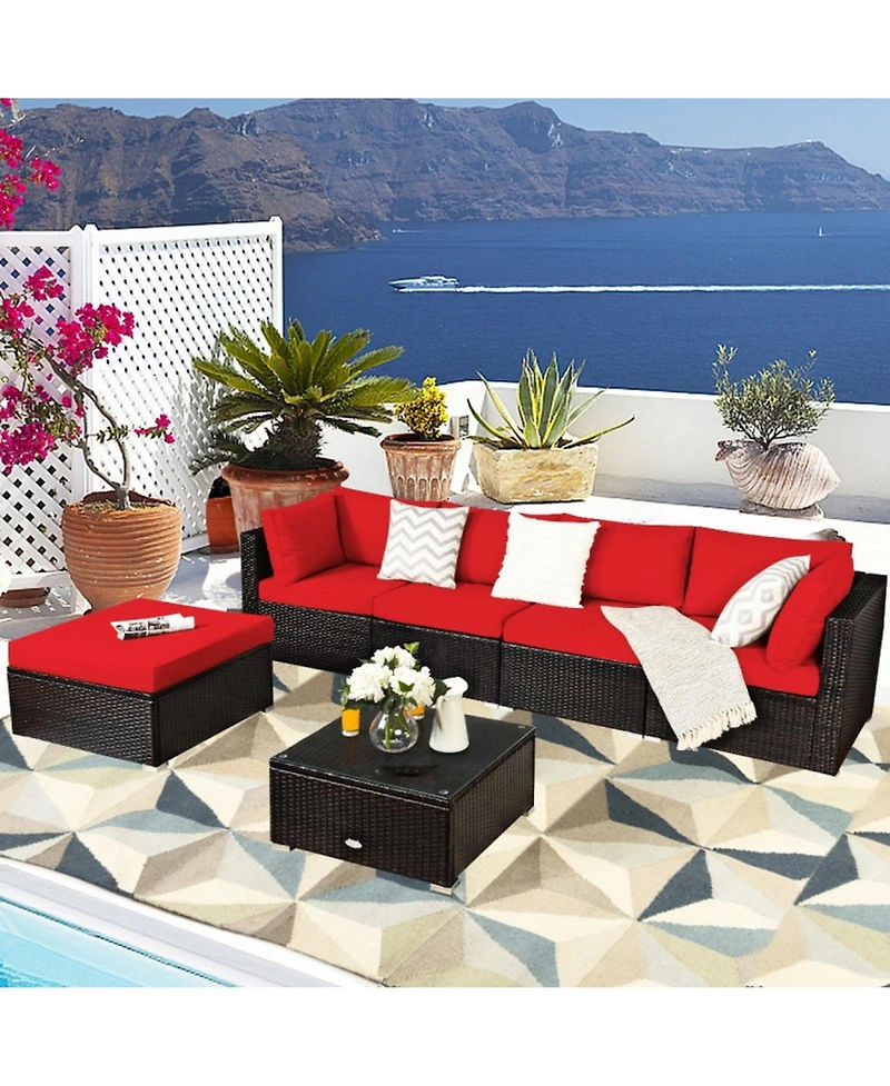 Sugift Outdoor Patio Rattan Sofa and Ottoman Furniture Set
