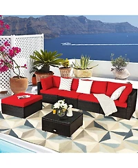 Sugift Outdoor Patio Rattan Sofa and Ottoman Furniture Set