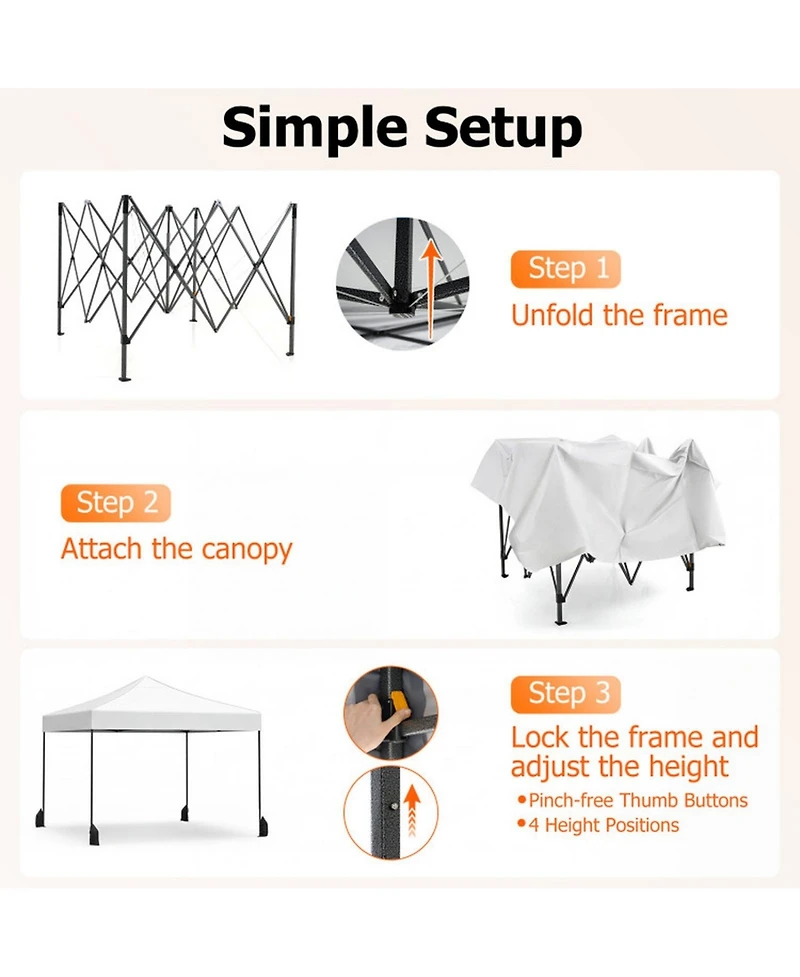 Sugift 9.5 x 9.5 Feet Pop Up Canopy Tent with Adjustable Heights