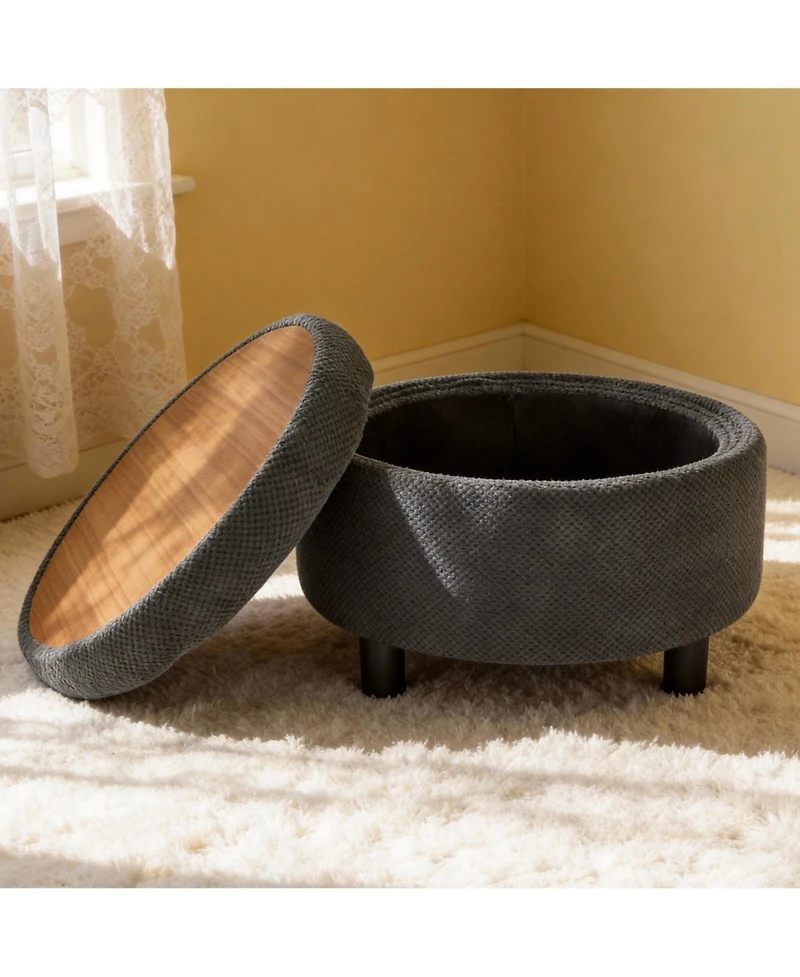 flynama 25 Inch Round Storage Ottoman, Tufted Fabric