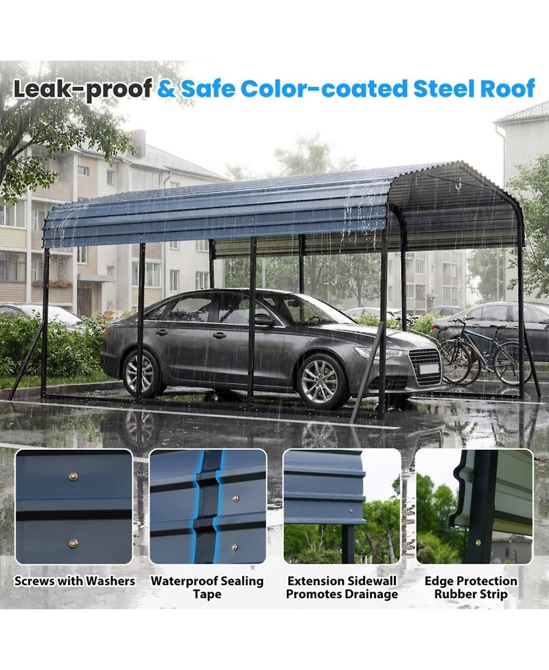 Sugift 10 x 14.5 Ft Heavy-Duty Carport Outdoor Galvanized Steel Garage Shelter with Leak-Proof Roof