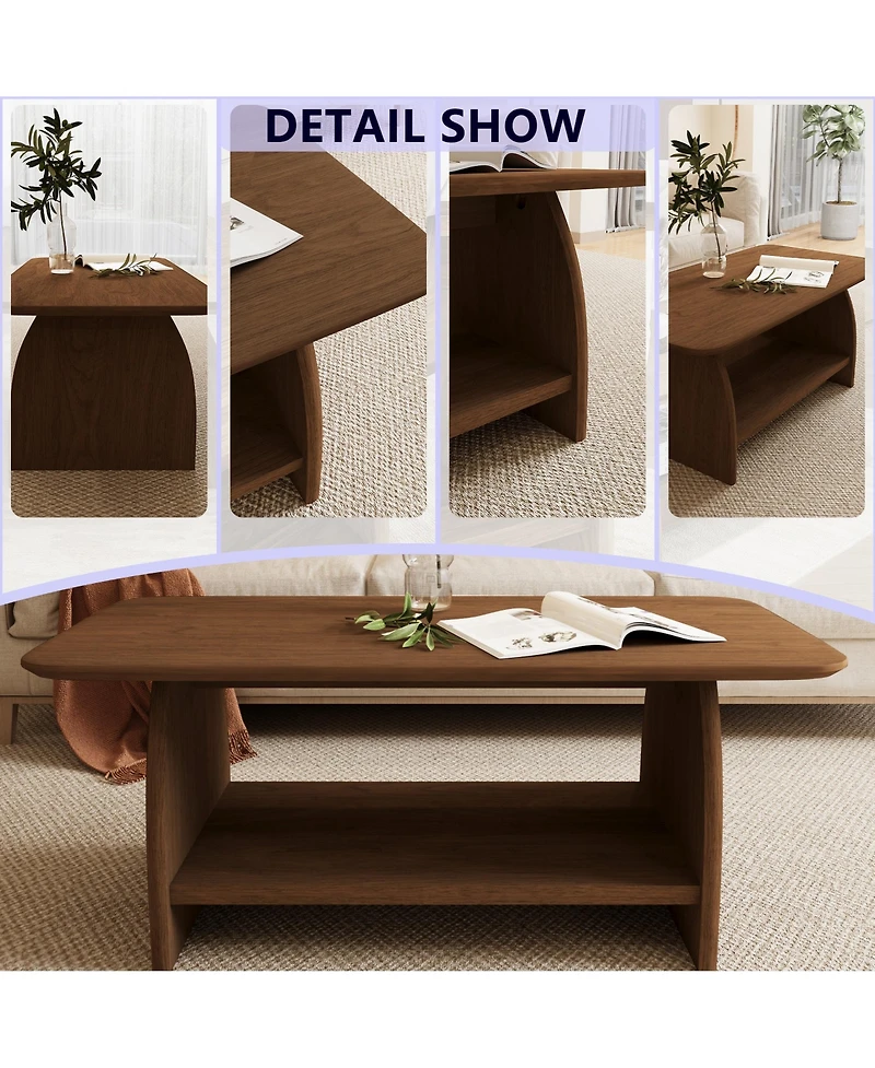 Flynama 47 Inch Double-Layer Rectangular Mdf Coffee Table