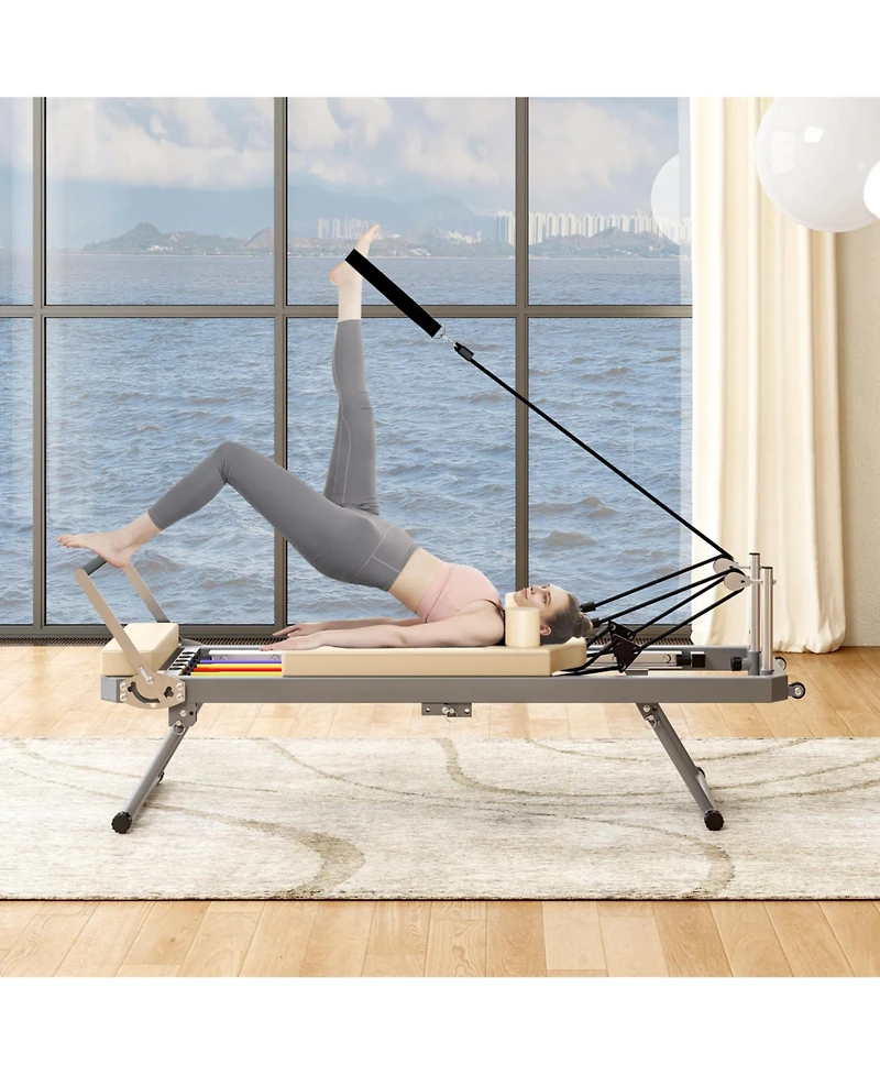 Sevorley Foldable Pilates Reformer Machine with 11 Resistance Options, High-Density Cushion, Smooth Glide Rails, Home Fitness Equipment