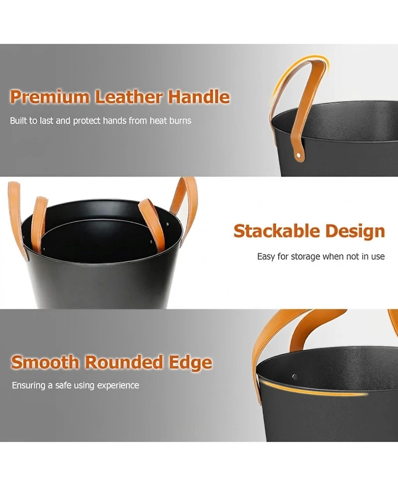 Sugift 2-Piece Metal Ash Bucket Set with 11.5 Gal and 8.5 Gal Buckets for Fireplace and Fire Pit