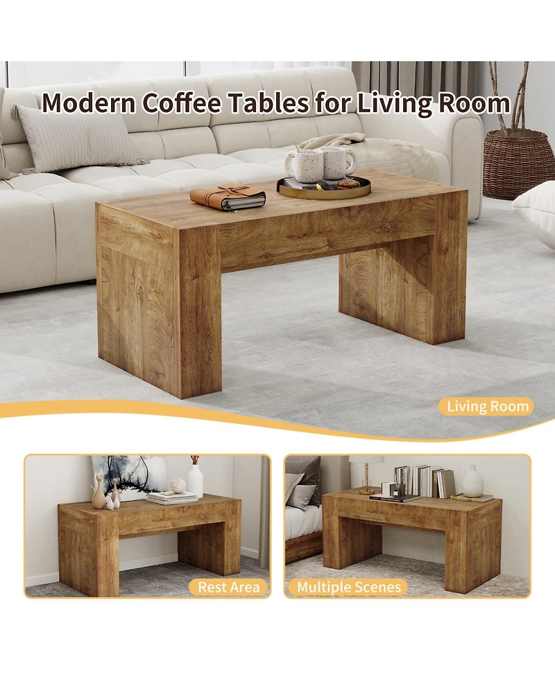 Flynama 48 Inch Farmhouse Wooden Coffee Table with Hidden Drawer