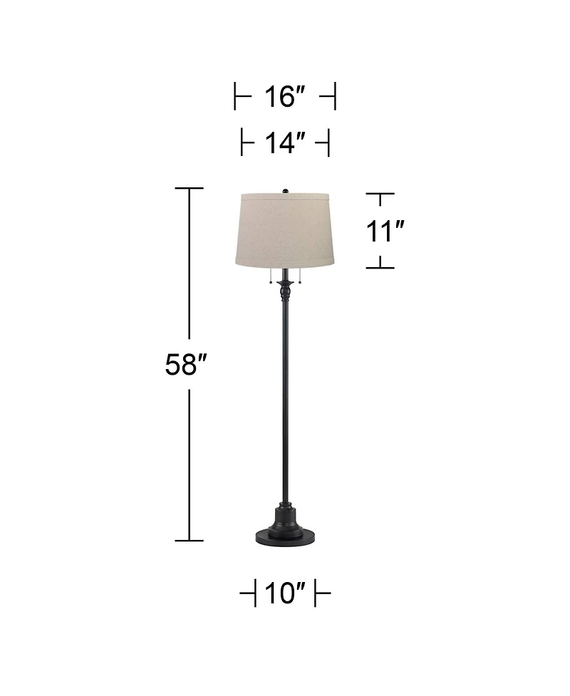 360 Lighting Dyna Traditional 58" Tall 2-Light Standing Floor Lamp Skinny Pole Pull Chain Finish Burlap Shade