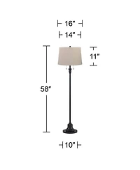 360 Lighting Dyna Traditional 58" Tall 2-Light Standing Floor Lamp Skinny Pole Pull Chain Finish Burlap Shade
