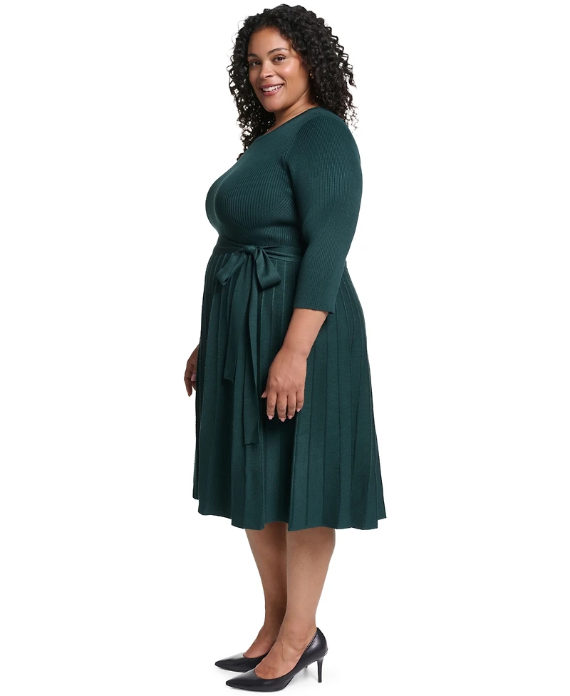 Eliza J Plus Fit & Flare Ribbed-Knit Midi Dress