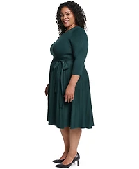 Eliza J Plus Fit & Flare Ribbed-Knit Midi Dress