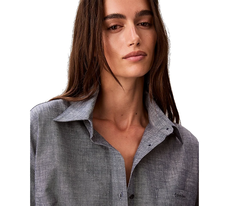 Calvin Klein Women's Chambray Long-Sleeve Button-Down Sleep Shirt