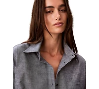 Calvin Klein Women's Chambray Long-Sleeve Button-Down Sleep Shirt