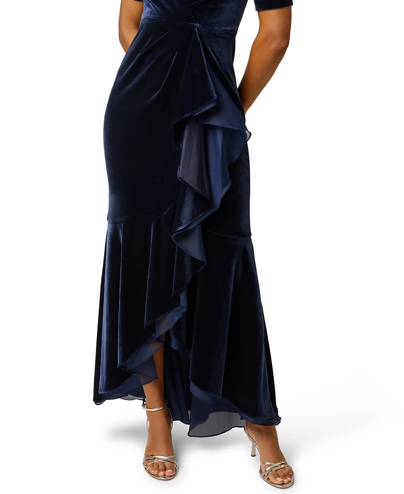 Adrianna Papell Women's V-Neck Velvet Cascade Gown